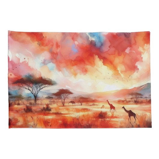 Levendige Safari zonsondergang Kussensloop (Achterkant-Rechts)