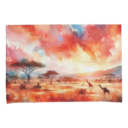 Levendige Safari zonsondergang Kussensloop (Voorkant-Rechts)