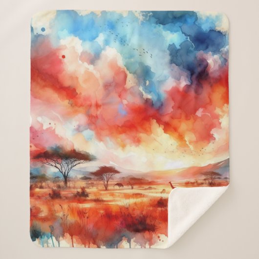 Levendige Safari zonsondergang Sherpa Deken (Voorkant)