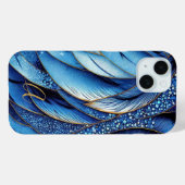 Levendige saffier blauwe gouden veren monogram Case-Mate iPhone case (Achterkant (horizontaal))