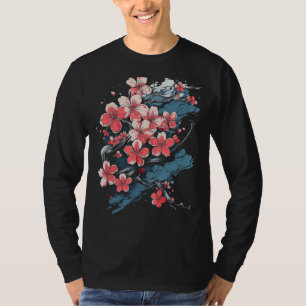 Levendige Sakura Cherry Blossom Bloemen Kunstwerk T-shirt