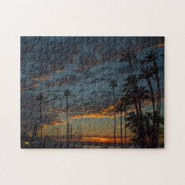 Levendige San Diego zonsondergang met palmbomen Legpuzzel