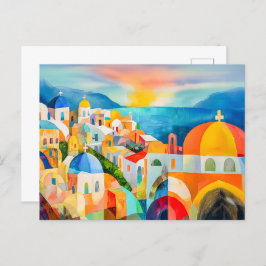 Levendige Santorini met kleurrijke koepels Feestdagenkaart