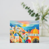 Levendige Santorini met kleurrijke koepels Feestdagenkaart (Staand voorkant)