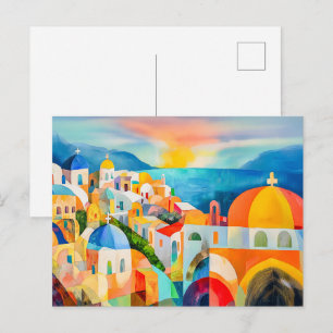 Levendige Santorini met kleurrijke koepels Feestdagenkaart