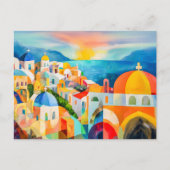 Levendige Santorini met kleurrijke koepels Feestdagenkaart (Voorkant)
