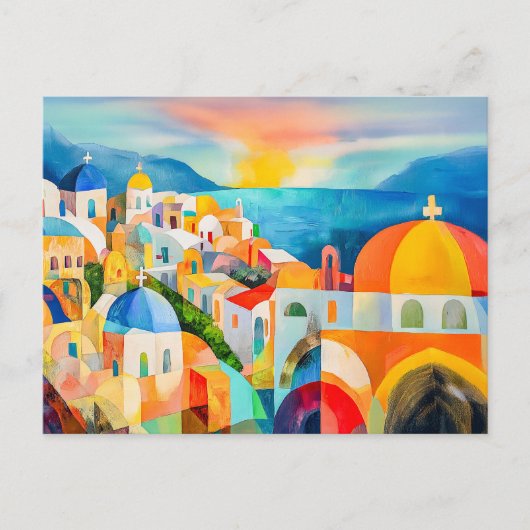 Levendige Santorini met kleurrijke koepels Feestdagenkaart (Voorkant)