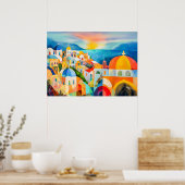 Levendige Santorini met kleurrijke koepels Poster (Keuken)