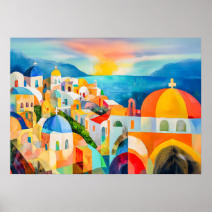 Levendige Santorini met kleurrijke koepels Poster