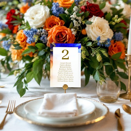 Levendige Sapphire Blue & Gold bruiloft receptie Kaart