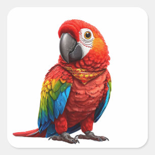 🌴 Levendige Scarlakenvogelsticker Exotische Vogel Vierkante Sticker