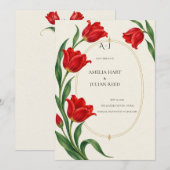 Levendige scharlaken tulp botanisch save the date (Voorkant / Achterkant)