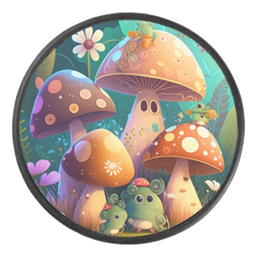 Levendige, schattige baby paddenstoelen hockey puck (Voorkant)