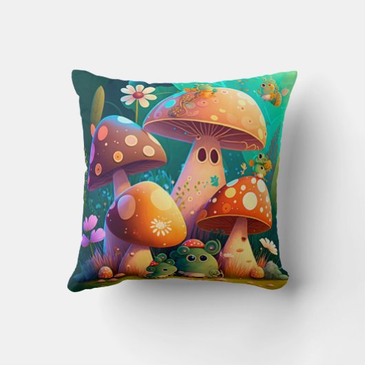 Levendige, schattige baby paddenstoelen kussen (Achterkant)