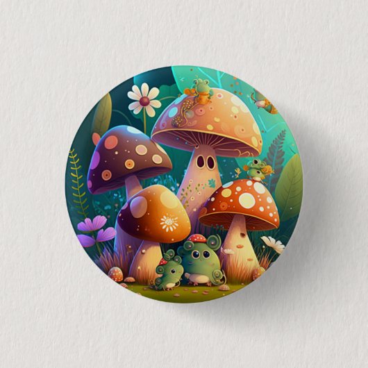 Levendige, schattige baby paddenstoelen ronde button 3,2 cm (Voorkant)