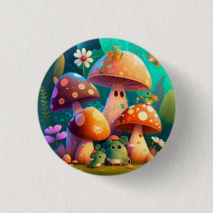 Levendige, schattige baby paddenstoelen ronde button 3,2 cm
