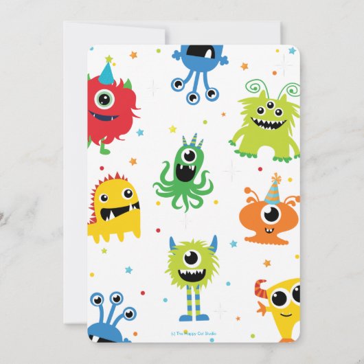 Levendige Schattigee Kleine Monsters Jongen 1e Ver Kaart (Achterkant)