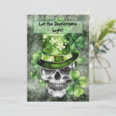 Levendige Schedel met Groene Hoed Illustratie Kaart (Staand voorkant)