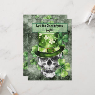 Levendige Schedel met Groene Hoed Illustratie Kaart