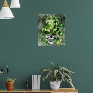 Levendige Schedel met Groene Hoed Illustratie Poster