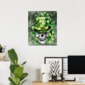 Levendige Schedel met Groene Hoed Illustratie Poster (Thuiskantoor)