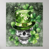 Levendige Schedel met Groene Hoed Illustratie Poster (Voorkant)