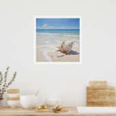 Levendige schelp van schelp bij het strand poster (Keuken)