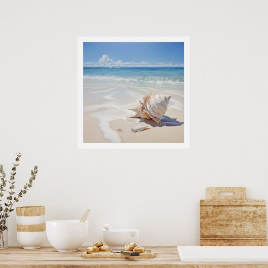 Levendige schelp van schelp bij het strand poster (Keuken)