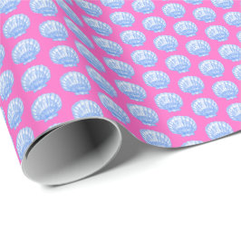 Levendige schelpen (roze en blauw) inpakpapier