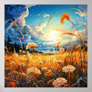 Levendige Schilderachtig Prairie Illustratie Poster