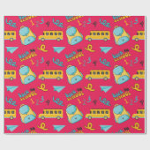 Levendige school naadloos inpakpapier met bus (Vlak)