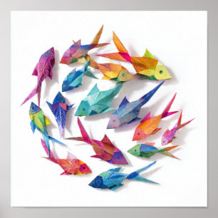 Levendige School van Origami Vis Patroon Poster