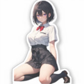 Levendige Schoolmeisje Anime Art Scene Sticker (Voorkant)