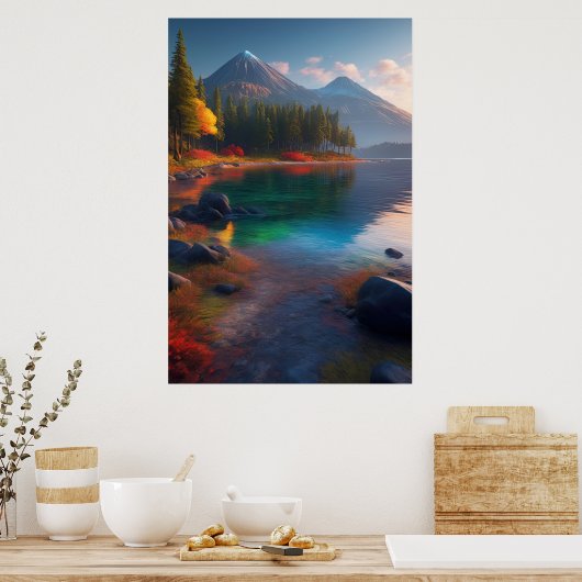 Levendige schoonheid van het Azure Lake Poster (Keuken)