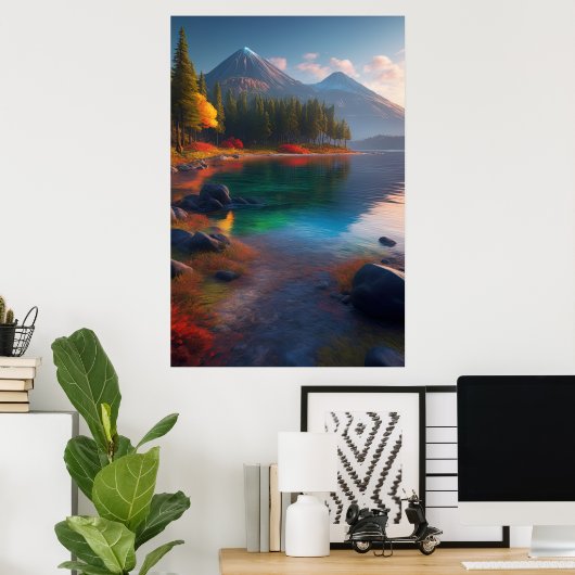 Levendige schoonheid van het Azure Lake Poster (Thuiskantoor)