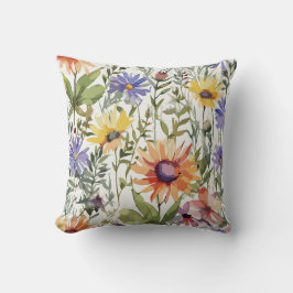 Levendige schoonheid | Waterverf Wildflower Decora Kussen