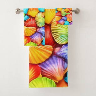 Levendige Seashell Symphony Art Bad Handdoek