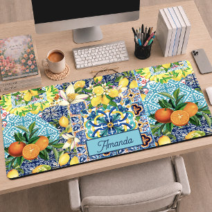 Levendige Siciliaanse Blauwe Citrus Bloemtegels Bureaumat