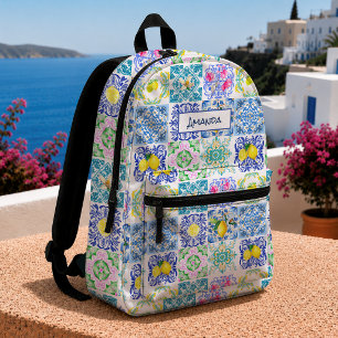 Levendige Siciliaanse citrus Mediterraan Azulejo Bedrukte Rugzak
