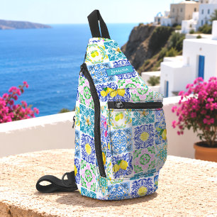 Levendige Siciliaanse citrus mediterraan azulejo Sling Bag