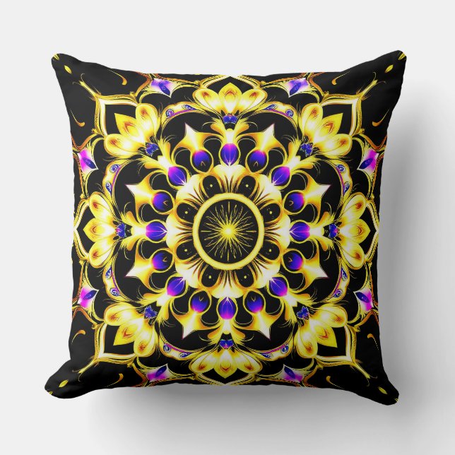 Levendige Sierlijke Mandala Ontwerp Kussen (Voorkant)