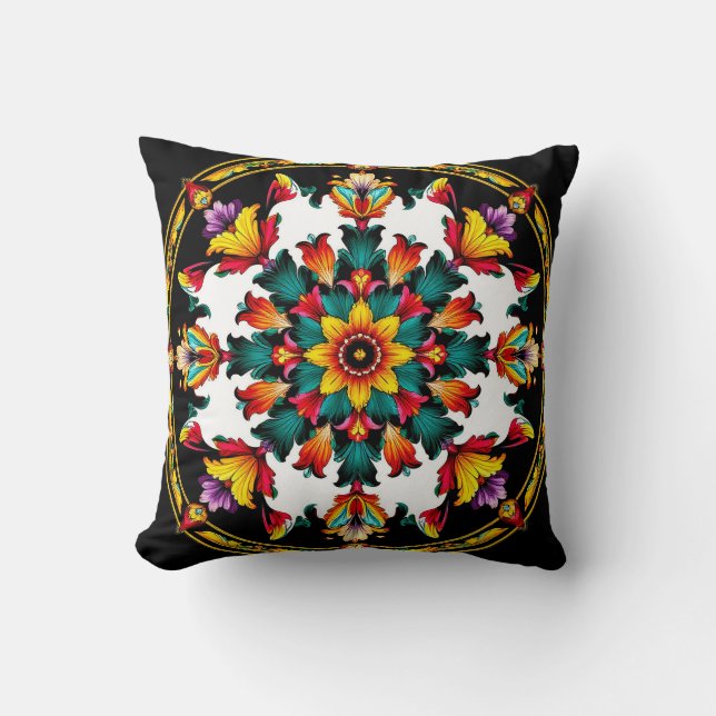 Levendige Sierlijke Mandala Ontwerp Kussen (Voorkant)