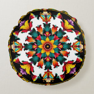 Levendige Sierlijke Mandala Ontwerp Rond Kussen