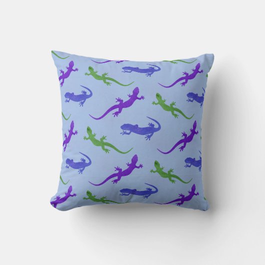 Levendige Silhouet van de Salamander in Blauw Kussen (Voorkant)