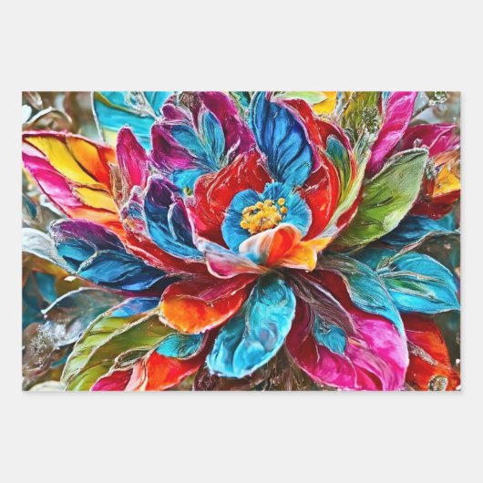 Levendige sinaasappel- en rode bloemen inpakpapier vel (Voorkant 2)