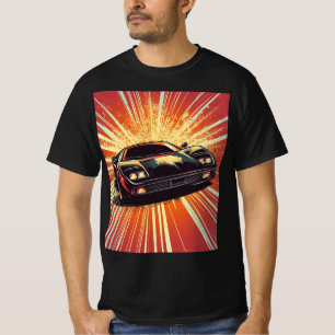 Levendige Sinaasappel Zwarte Sport Auto Tiener Jon T-shirt
