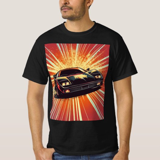 Levendige Sinaasappel Zwarte Sport Auto Tiener Jon T-shirt (Voorkant)