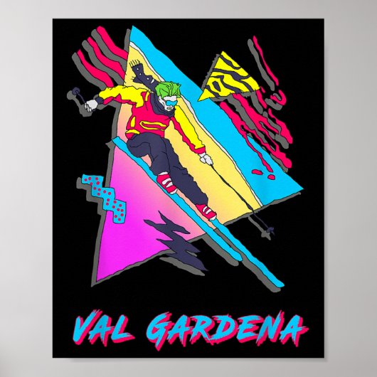 Levendige ski-kunstwerk Val Gardena Ski Skier Poster (Voorkant)