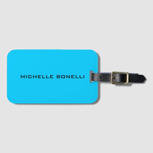 Levendige Sky Blue Minimalist Plain Leegbaar Moder Bagagelabel (Voorkant (horizontaal))