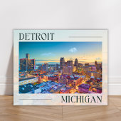 Levendige skyline van Detroit bij zonsondergang Poster
